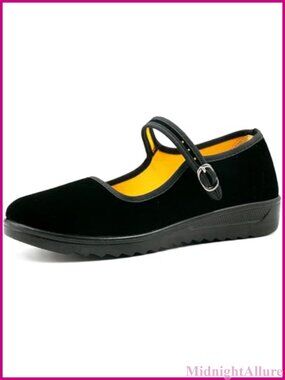 Velvet Mary Jane Dance Flats with Adjustable Buckle